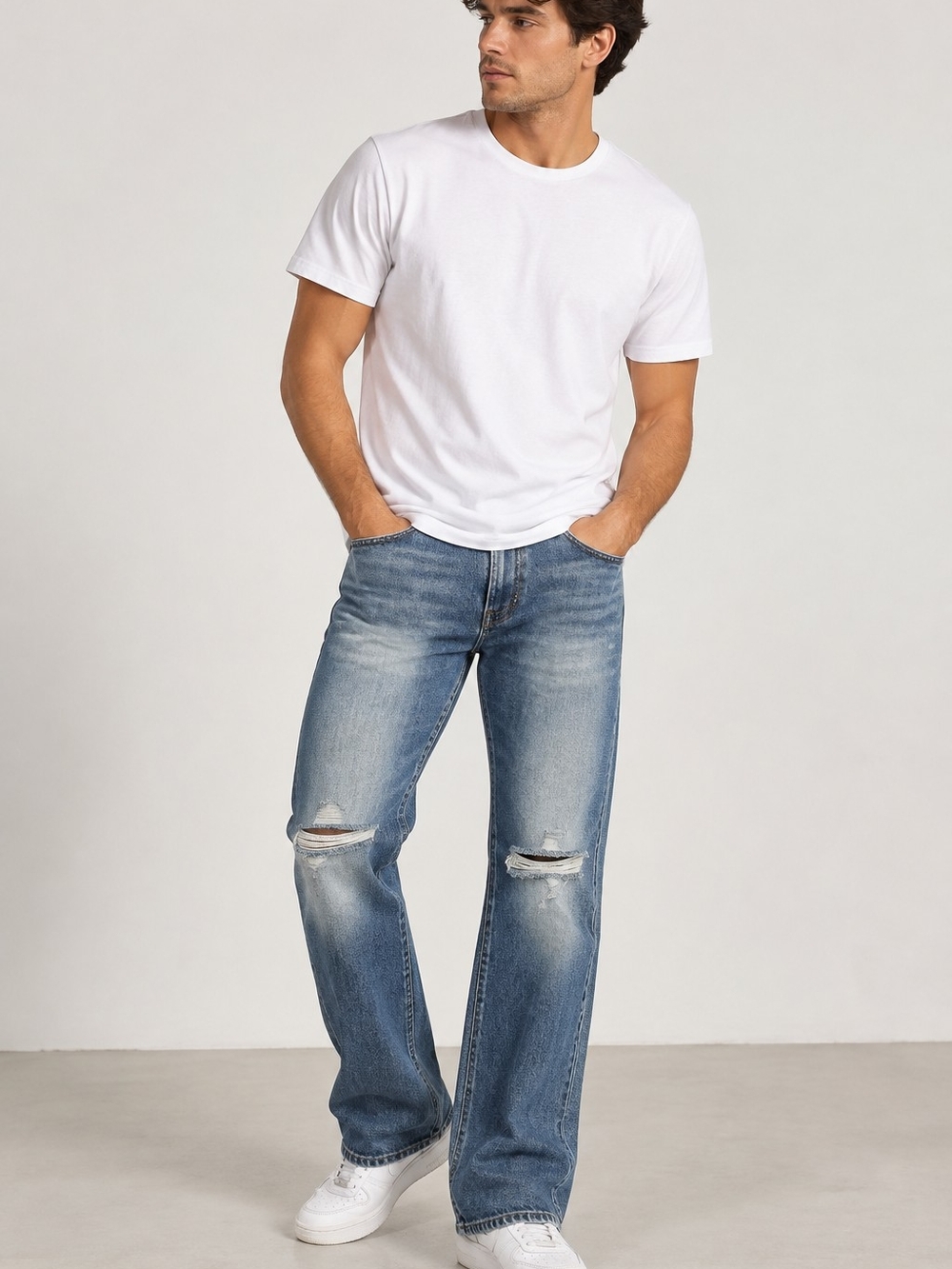 Express Jeans Men’s 32x32 Y2K Distressed Bootcut Jeans Medium Wash 100% Cotton
